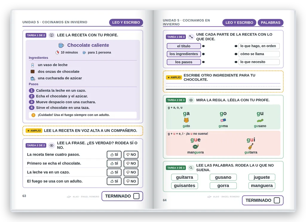 Lengua 2.º abierto. Unidad 5: leer una receta y comprenderla