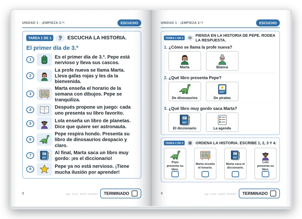 Lengua 3.º abierto. Unidad 1: historia en viñetas y preguntas