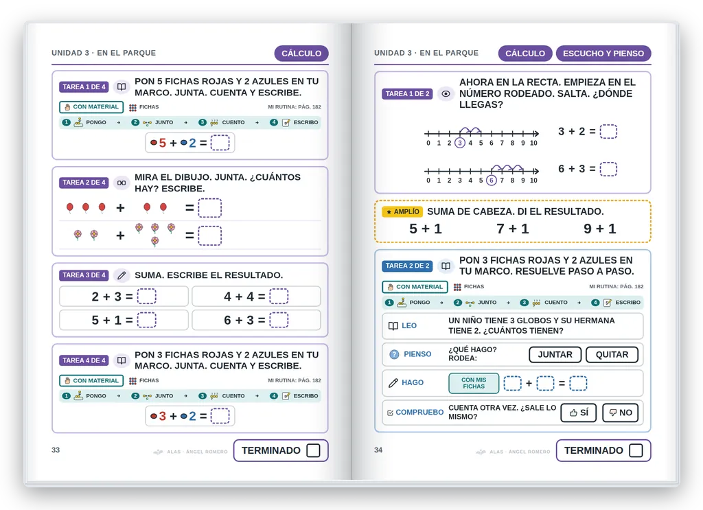 Matemáticas 1.º abierto. Unidad 3: sumar con fichas y en la recta numérica