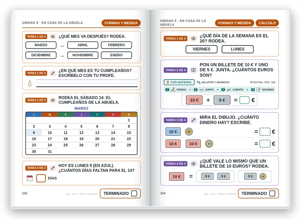 Matemáticas 1.º abierto. Unidad 9: el calendario y el dinero