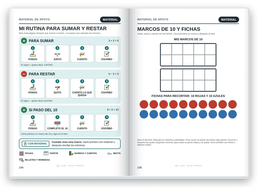 Matemáticas 1.º abierto. Material de apoyo: rutina para sumar y restar, y marcos de 10